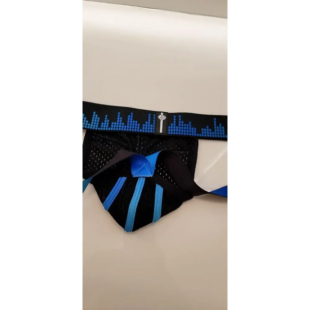 Breedwell Equalizer Jockstrap Black Blue Mesh Circuit Clubwear Men's XL